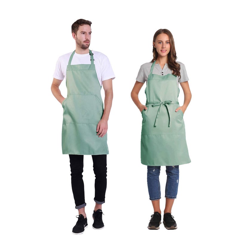 BIGHAS Adjustable Bib Apron with Pocket Extra Long Ties for Women Men, 18 Colors, Chef, Kitchen, Home, Restaurant, Cafe, Cooking, Baking (Gossamer Green) - Image 2